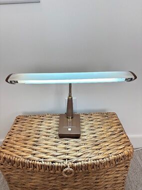 Vintage Mid Century industrial desk lamp gooseneck Atomic made in Japan brown